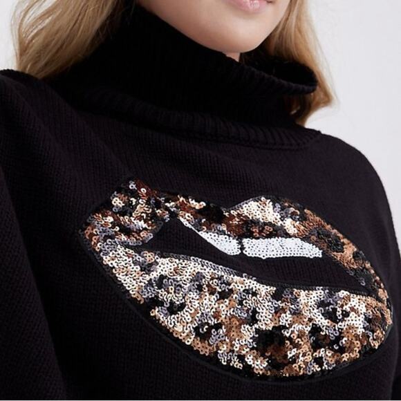 Torrid black leopard print pullover mock drop shoulder sweater - Picture 2 of 10